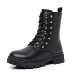Ahannie Girls Combat Boots, Kids Black Boots with Side Zipper