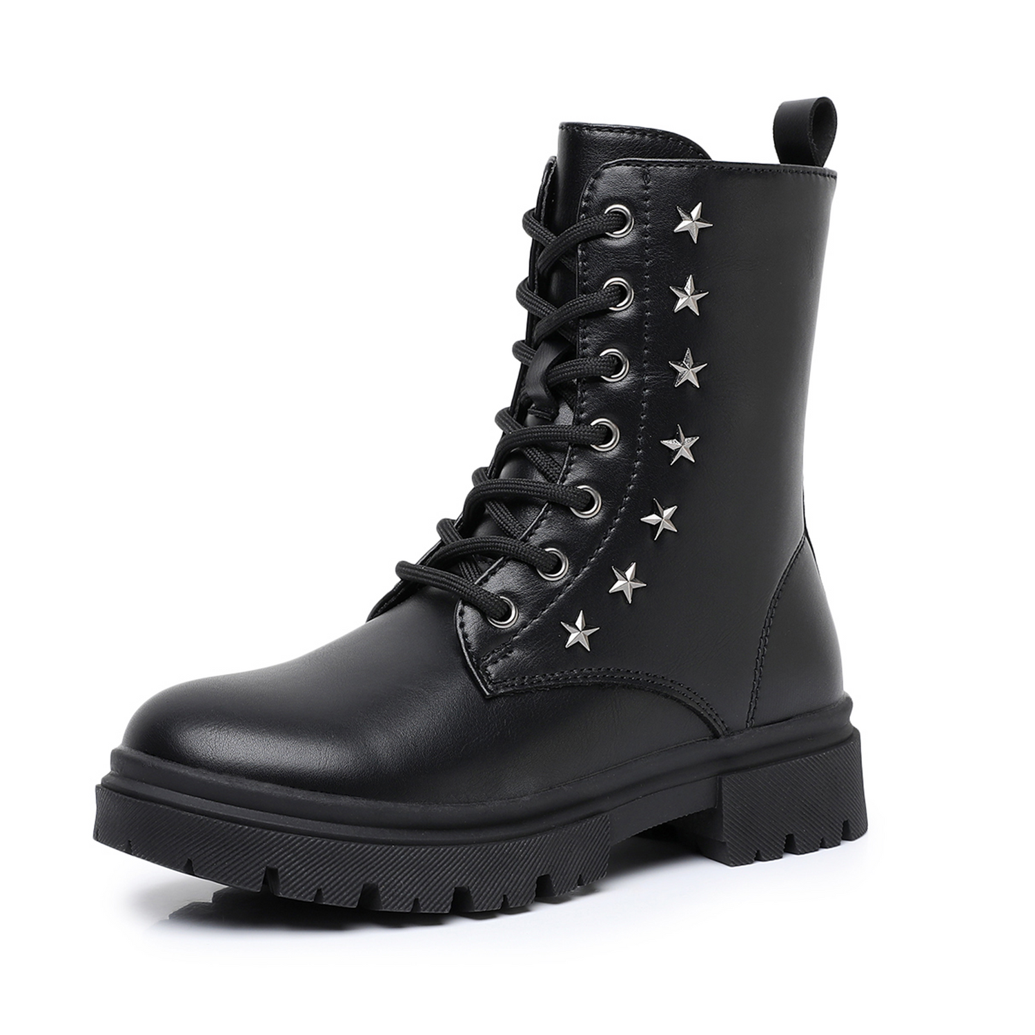 Ahannie Girls Combat Boots, Kids Black Boots with Side Zipper